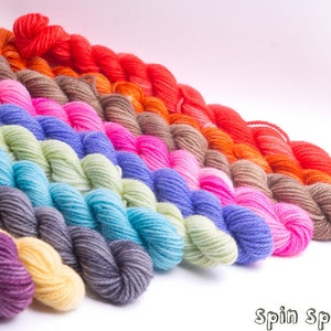 Sock Yarn, Mini Skeins, Stripes and Rainbow, SW Merino, 55 yards, 15g, Spin's choice of 11 mini skeins image 3