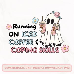 Halloween PNG, Cute Ghost png, Popular png, Trendy PNG, Cute Girly png, Cute Iced Coffee Png, Coffee Addict Sticker Design, Iced Coffee png