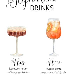 Espresso Martini und Aperol Spritz Hochzeit Bar Specialty Drink Schild
