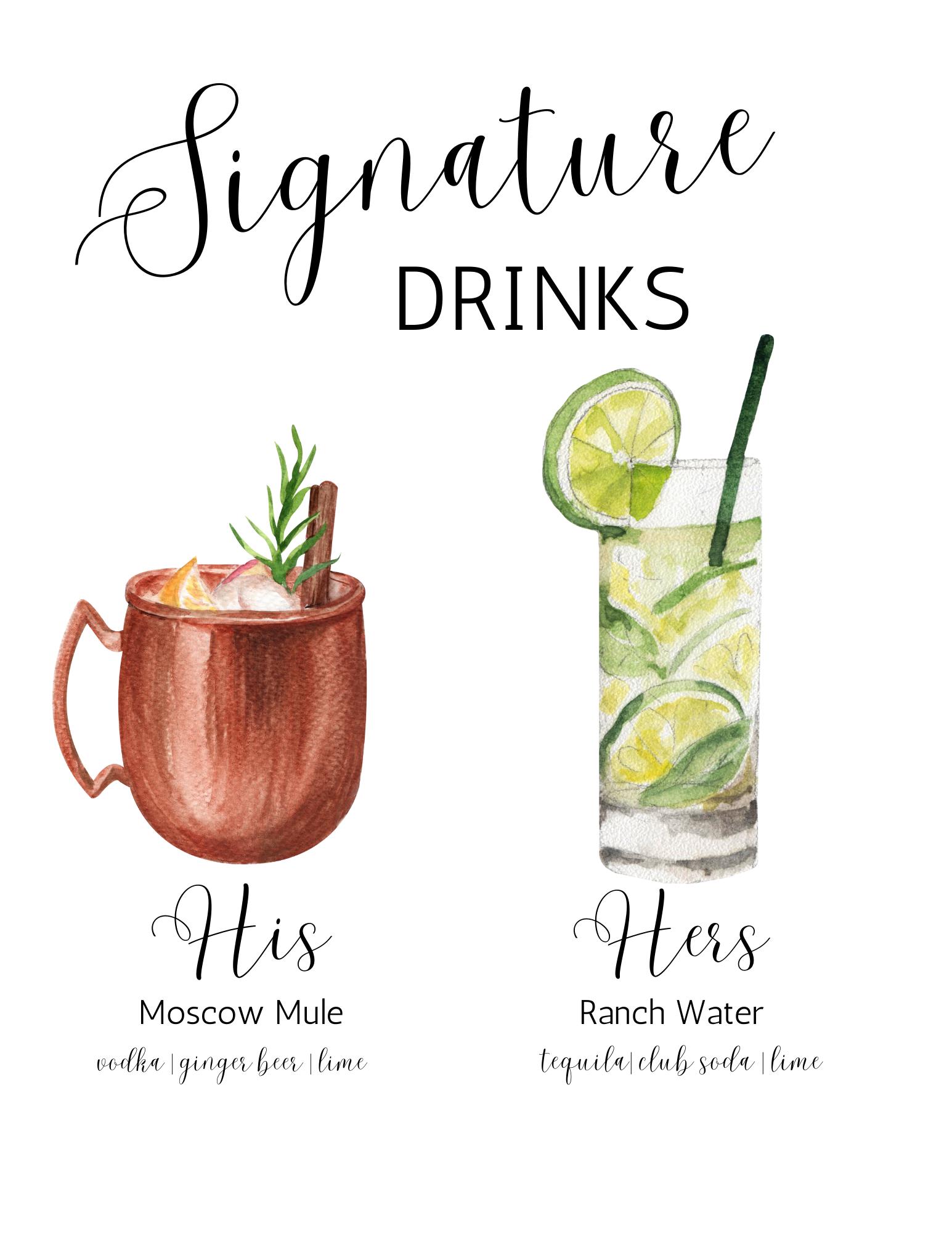 Moscow Mule and Ranch Water Wedding Bar Specialty Drink Sign