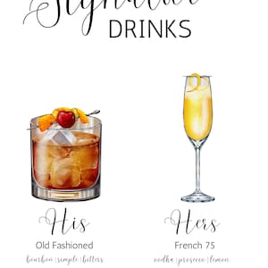 Old Fashioned and French 75 Wedding Bar Specialty Drink Sign