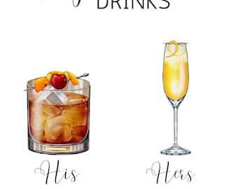 Old Fashioned and French 75 Wedding Bar Specialty Drink Sign