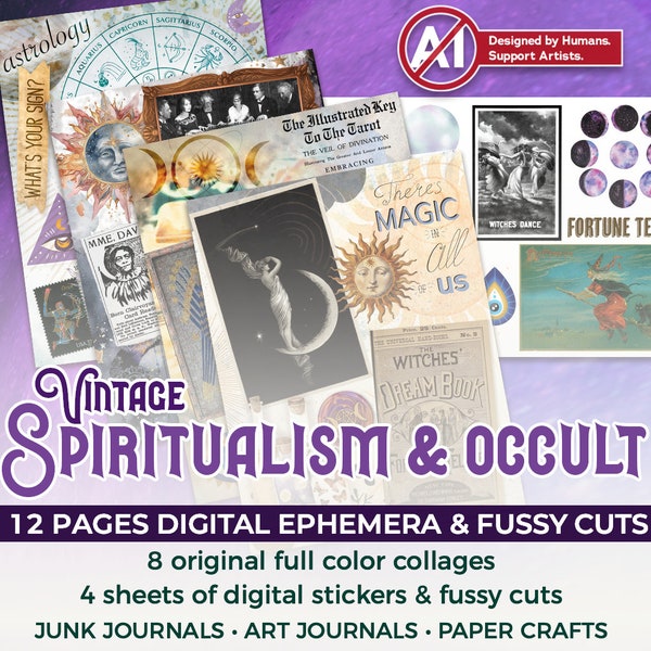 Vintage Witchy Occult Spiritualism Themed Printable Ephemera & Fussy Cuts for Junk Journaling, Scrapbooking