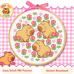 Korsstygnsmönster med kapybara: Kawaii djurbroderi (PDF-nedladdning) bild 1