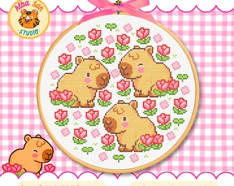 Schema punto croce Capibara: ricamo animale kawaii (download PDF)