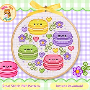 Macarons Cross Stitch Pattern • Kawaii Embroidery Sweets • PDF Instant Download