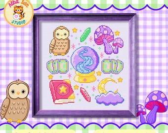 Patrón de Punto de Cruz de Mágia PDF - Bordado de Tarot Kawaii - Ideal para Principiantes - Descarga Instantánea