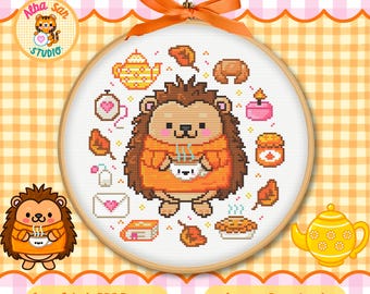 ハリネズミのクロスステッチパターン：可愛くて愛らしい動物デザイン（PDFダウンロード）