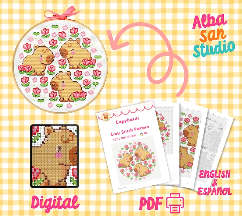 Korsstygnsmönster med kapybara: Kawaii djurbroderi (PDF-nedladdning) bild 2