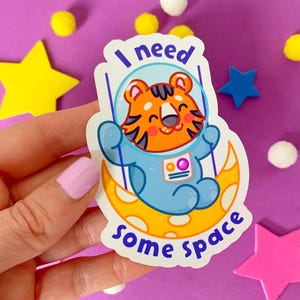 Süßer Astronaut Tiger Aufkleber - Kawaii Style - I need some space - Sticker Kollektion - Alba San Stickers - Planer Sticker