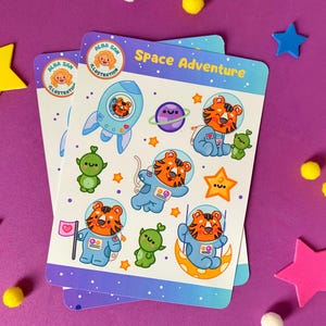 Foglio di adesivi di tigre carina - Stile kawaii - Tigre astronauta carina - Collezione di adesivi - Adesivi Alba San - Bellissimo foglio di adesivi