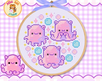Dumbo Octopus Kruissteekpatroon • Zee-borduurwerk • Direct te downloaden PDF