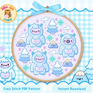 Yeti Cross Stitch Pattern PDF | Kawaii Yeti Embroidery Chart | DIY Needlework | Instant Download