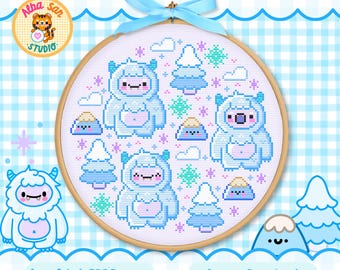 Yeti Cross Stitch Pattern PDF | Kawaii Yeti Embroidery Chart | DIY Needlework | Instant Download