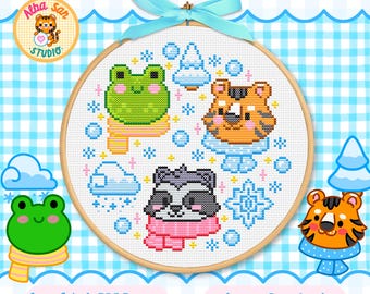 Kruissteekpatroon met winterfiguren | 90 x 90 steken • 17 kleuren • Direct te downloaden als PDF