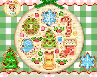 Borduurpatroon voor peperkoekjes (PDF) | Kawaii kerstborduurpatroon | DIY handwerk | Direct downloaden