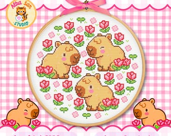 Capybara Cross Stitch Pattern: Kawaii Animal Embroidery (PDF Download)
