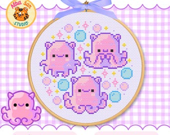 Kawaii Dumbo Octopus Cross Stitch Pattern | Beginner Friendly (PDF)