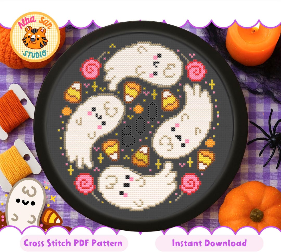 Ghost Cross Stitch Pattern – Kawaii Halloween Embroidery (PDF Pattern ...