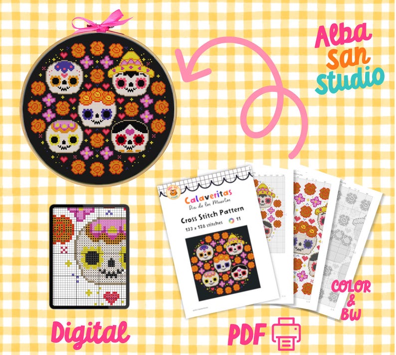 Sugar Skulls Cross Stitch Pattern: Beginner Dia De Los Muertos ...
