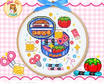 Borduurpatroon voor een blikje boterkoekjes van oma • Vintage koekjesdoos borduurwerk • Direct te downloaden als PDF