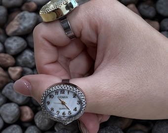 Vintage Gold Finger Uhr Ring, verstellbare Ringuhr, einzigartige Schmuck für Männer und Frauen, ovale Ringuhr, trendige Uhr Schmuck, besonderes Geschenk