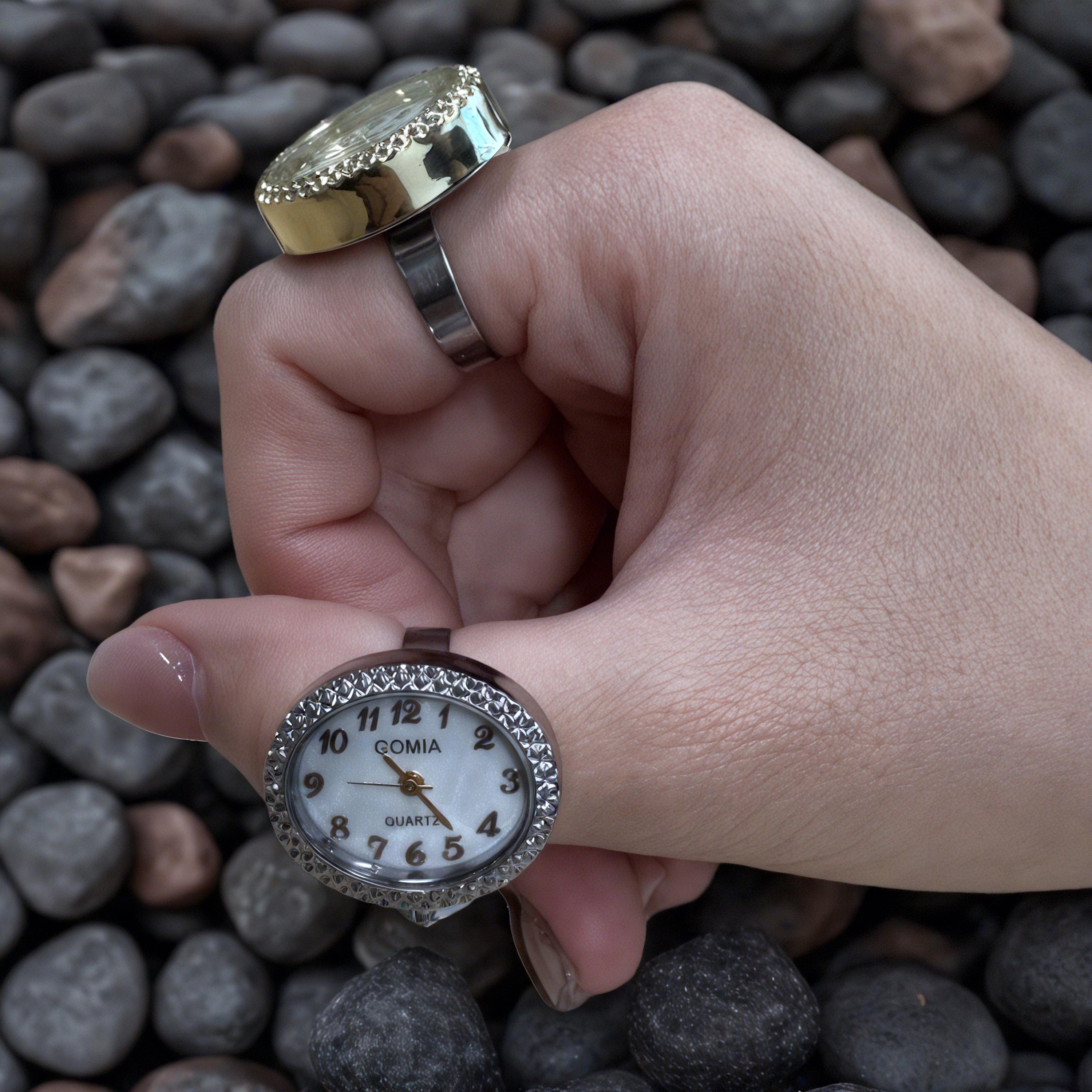 Vintage Gold Finger Watch Ring, Adjustable Ring Watch 