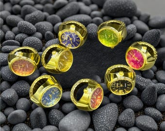 Verstellbare goldfarbene Fingerringuhr - Stilvolle Quarzuhr mit buntem Zifferblatt, einzigartiger Retro-Mini-Schmuckgeschenk