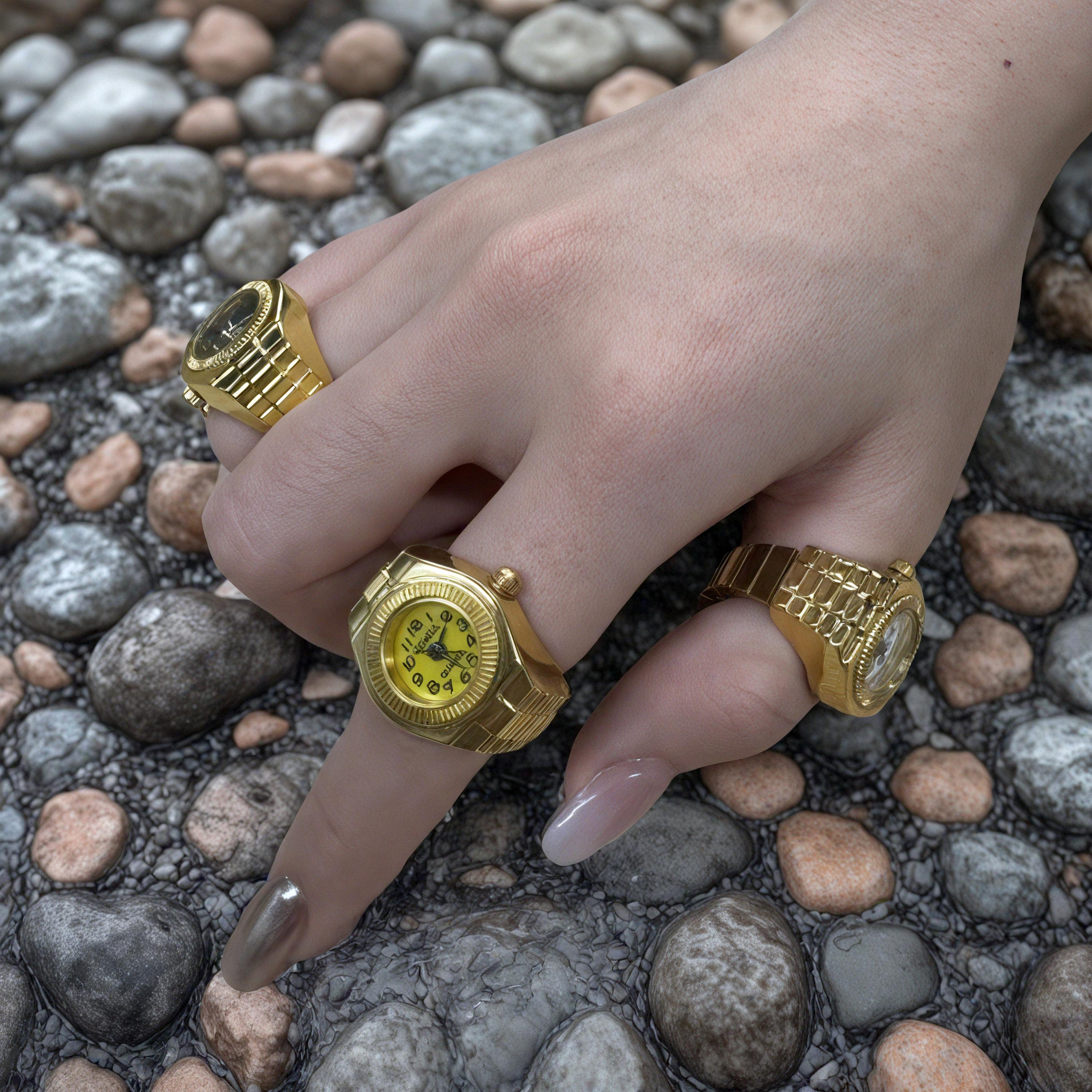 Classic unique adjustable Gold ring Watch Gold Finger Ring Watch, Adjustable Quartz Timepiece Ring  main image 2