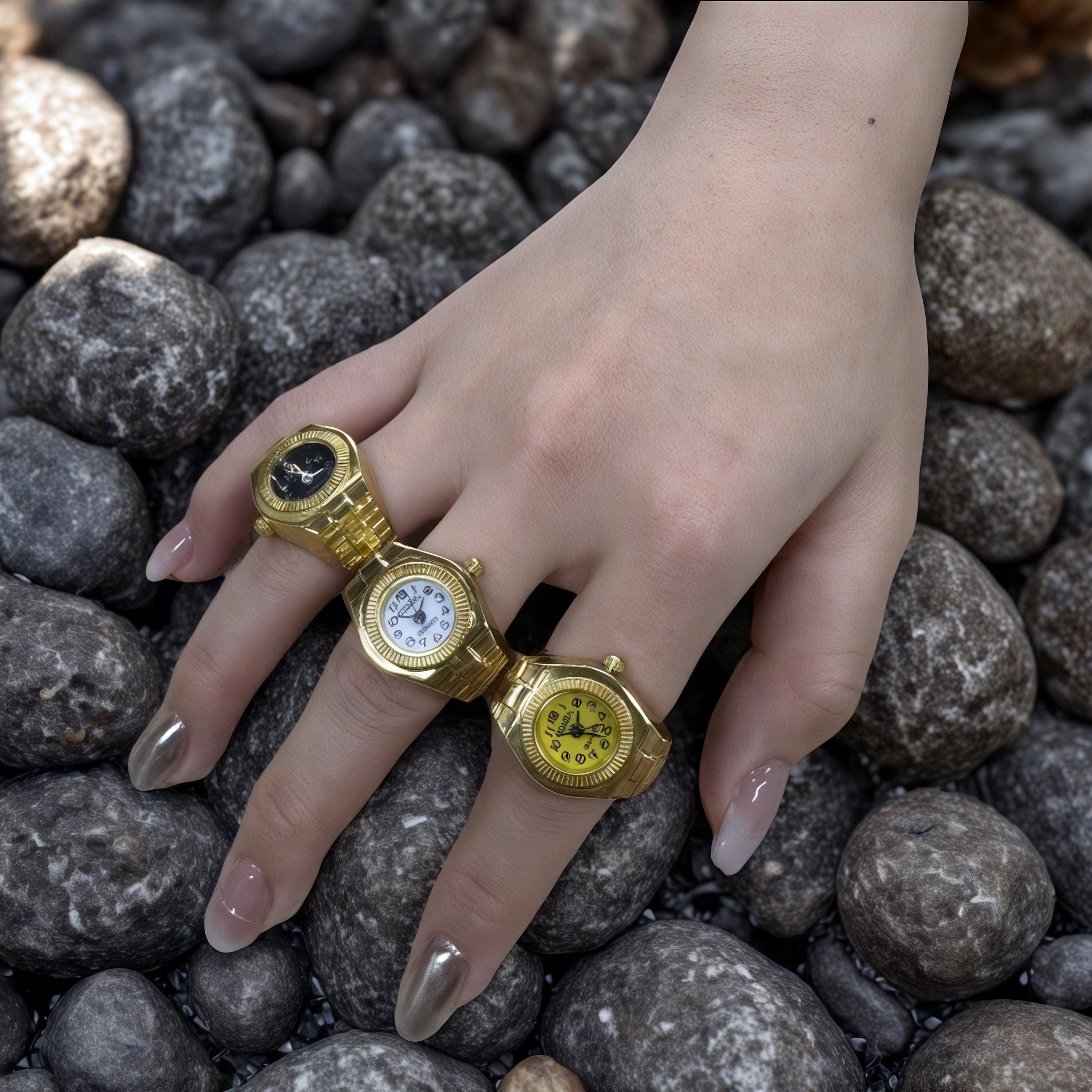 Gold Finger Ring Watch, Adjustable Quartz Timepiece Ring 