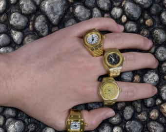 Unisex Silver Gold Quartz Roman Numeral Adjustable Open Band Finger Ring Watch Low Price Antique Finger Ring Watch Flip-Open Design  main image 3