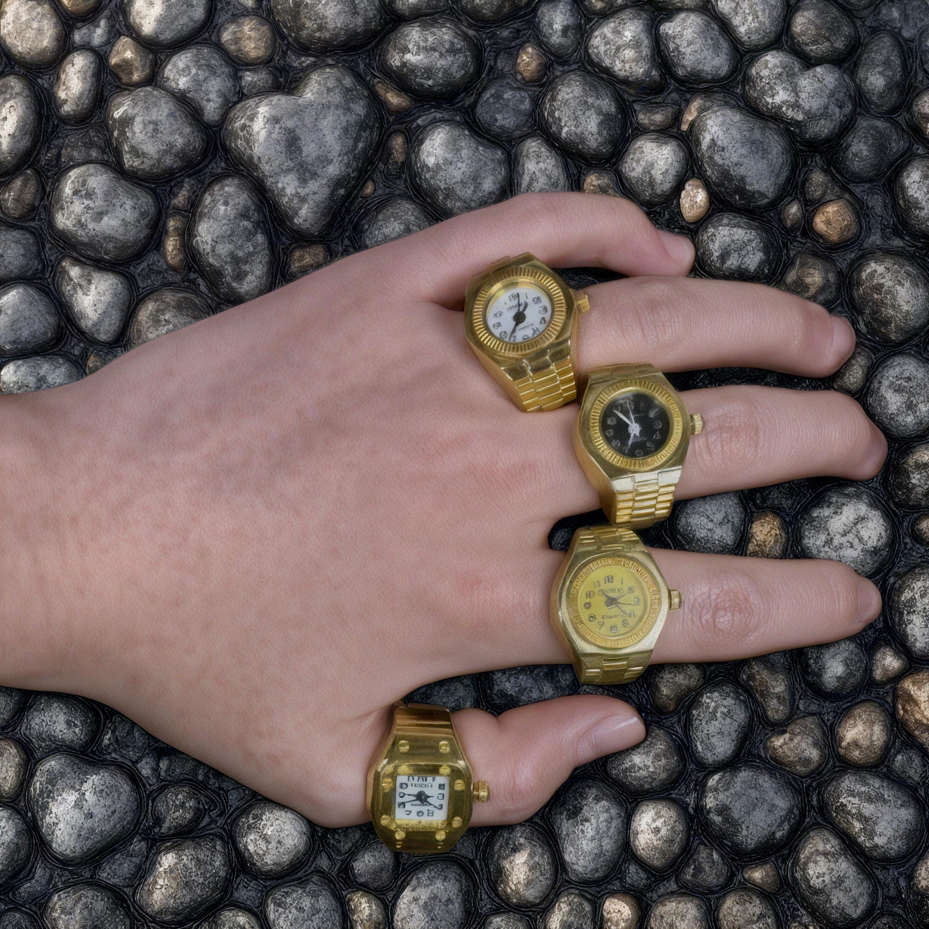Gold Finger Ring Watch, Adjustable Quartz Timepiece Ring 
