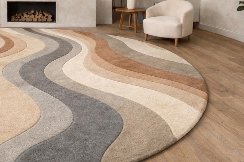 Wavy Long Rug Hand Tufted Round Wool Rug, Modern Wavy Abstract Design - Etsy