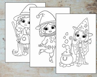 Dibujos para colorear de brujas de Halloween / 30 páginas de descarga instantánea para divertirse y desarrollar la creatividad / Dibujos para colorear de Halloween divertidos