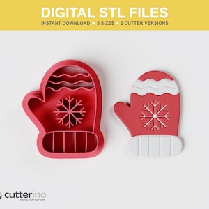 Christmas Glove Polymer Clay Cutter STL | 5 Sizes | 2 Cutter Versions | STL File for 3D Printing