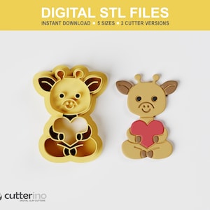 Animal Polymer Clay Cutter STL | Giraffe with Heart | 5 Sizes | 2 Cutter Versions | STL file for 3D printing