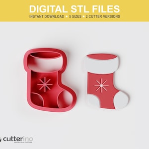 Christmas Stocking Polymer Clay Cutter STL | 5 Sizes | 2 Cutter Versions | STL File for 3D Printing