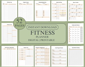 Fitness Planner Bundle: Weight Loss, Workout, Meal & Habit Tracker (Digital Download)
