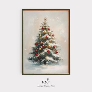 Vintage Christmas Tree Print, Winter Printable Wall Art, Moody Winter Wall Art Farmhouse Print, Tree Painting Antique Holiday Home Decor