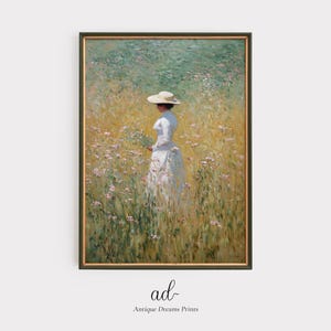 Printable Woman In English Countryside, Impressionist Wall Art Portrait Vintage Poster, Oil Painting Cottage Decor Victorian Period Monet