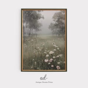 Printable English Countryside Misty Impressionist Wall Art Portrait Vintage Poster, Oil Painting Cottage Decor Victorian Period Muted Tones