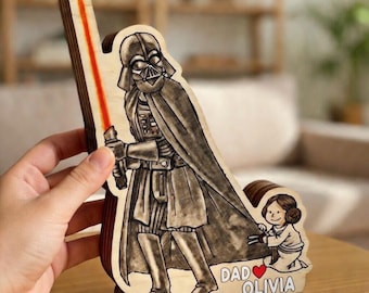 Star Wars Dad Daughter Wooden Block, Personalized Name Father Child Gift, Sci Fi Family Keepsake Decor, Custom Dad Love Sign