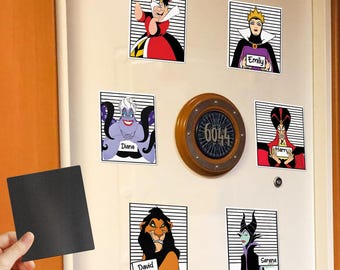 Personalized Disney Villains Mugshot Jail Line Up Magnet, Ursula, Cruella, Evil Queen, Hades, and More Magnet, Bad Witches Club Magnet