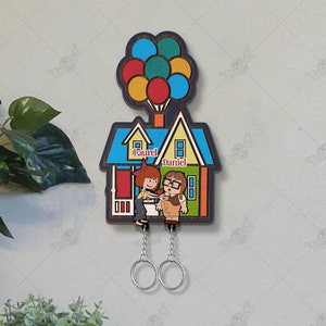 Personalized Carl and Ellie as children Keychain Holder, Carl and Ellie Key, Balloon House, Up Movie Couple Keychain, Perfect Home Decor