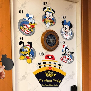Personalized Mickey & Friends Cruise Ship Magnet,  Disney Porthole Magnet,  Disney Family Stateroom Door, Disney Cruise Line Magnets