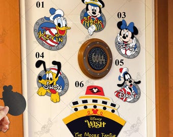 Spersonalizowany magnes na statek wycieczkowy Mickey & Friends, magnes na iluminator Disney, drzwi kabiny rodzinnej Disney, magnesy na linię rejsową Disney