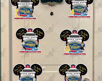 Spersonalizowany magnes rodzinny na statek wycieczkowy Disney dla par, magnes na iluminator Disney, drzwi kabiny statku wycieczkowego dla par Disney