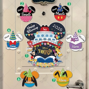 Imán de cumpleaños personalizado de Mickey y sus amigos, imán de feliz cumpleaños, imán de cumpleaños de crucero de Disney, imán de puerta de crucero de cumpleaños