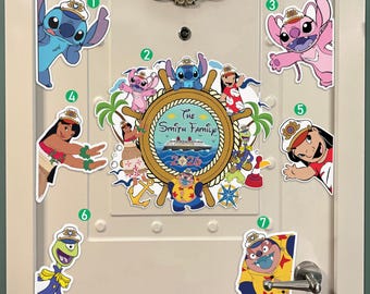 Imanes para puertas de Lilo y Stitch, decoración para puertas de cruceros de Stitch, imanes para puertas de cruceros de Disney, imán personalizado para cruceros familiares, decoración para cruceros de Stitch
