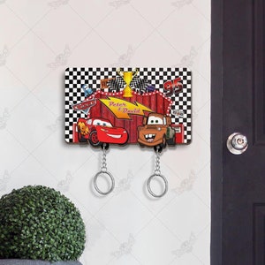 Personalized Cars Movie Keychain Holder, Lightning McQueen and Mater Key, Couple Keychain Hanger for Wall Hanging, Perfect Home Decor